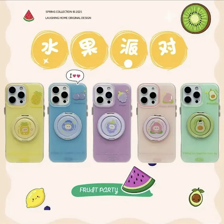 双层水果英文粘贴支架适用苹果16promax手机壳iphone15新款14pro