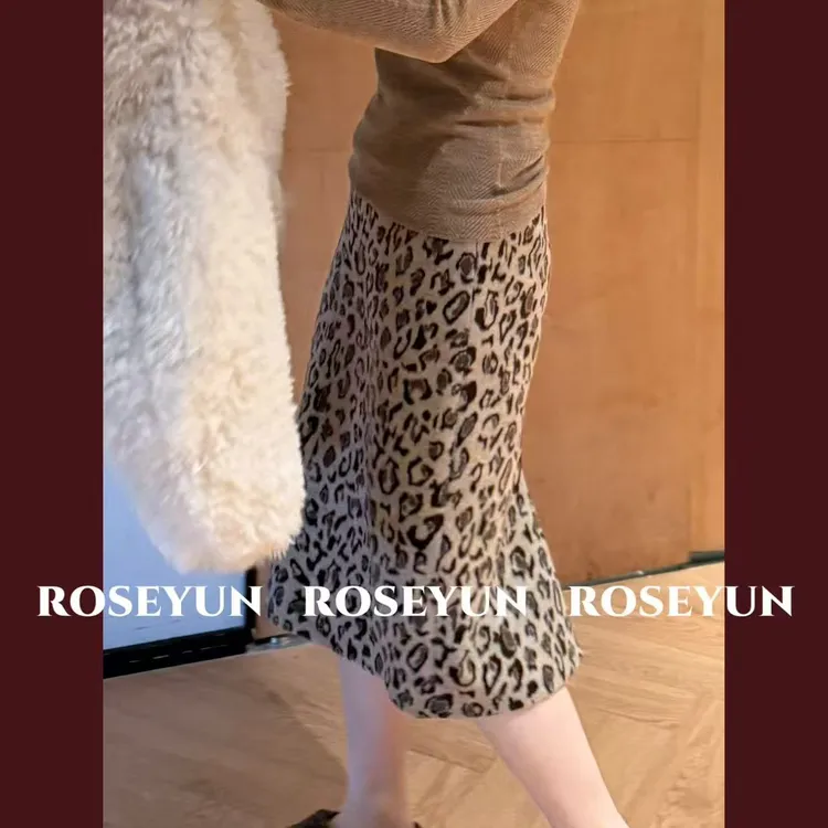 【Rose Yun】獨家定纺开叉纸片人中长豹纹半身裙  JY125062