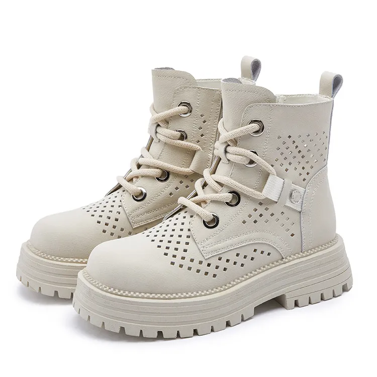 【秋冬新品】大黄靴女高定镂空马丁靴2025新款真皮女靴洞洞复古风内