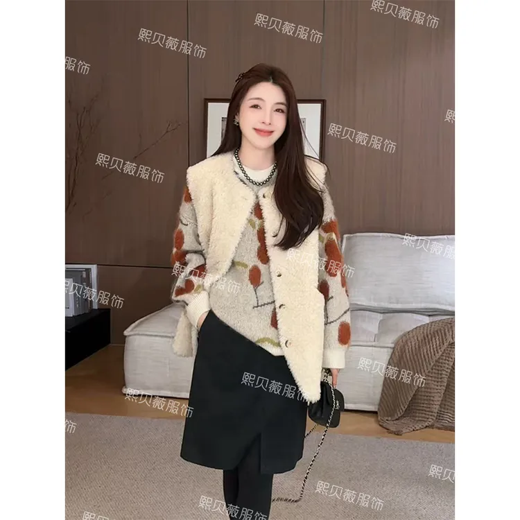 熙贝薇5 100绵羊毛秋季新款保暖羊羔毛女士无袖马甲背心 G5335