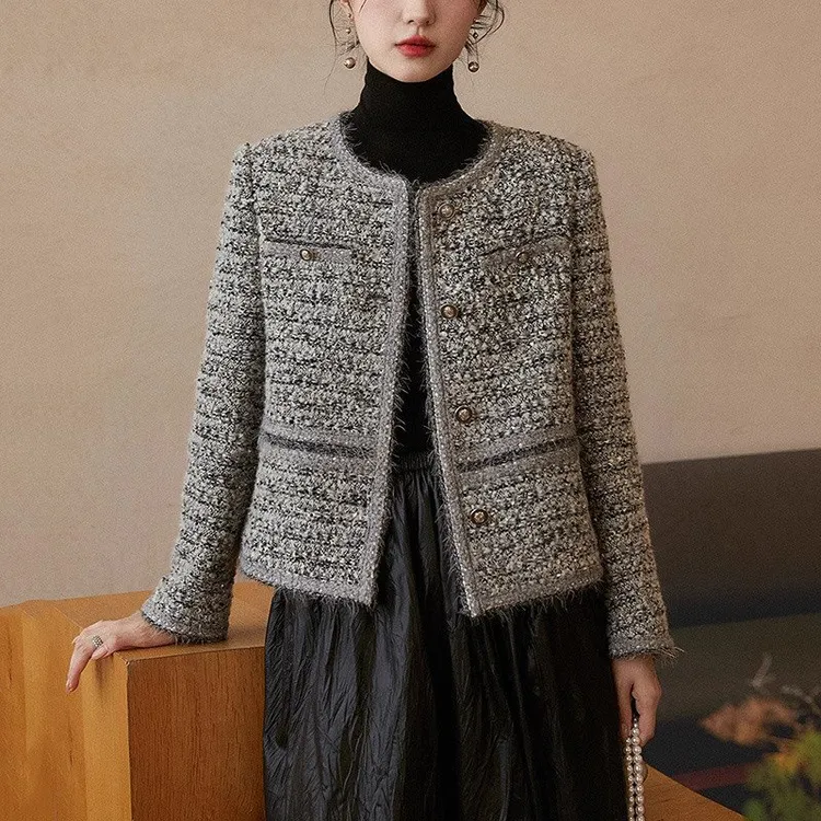 小香风外套女重工编织春秋2025新款高级装粗花呢女士减龄短款上衣
