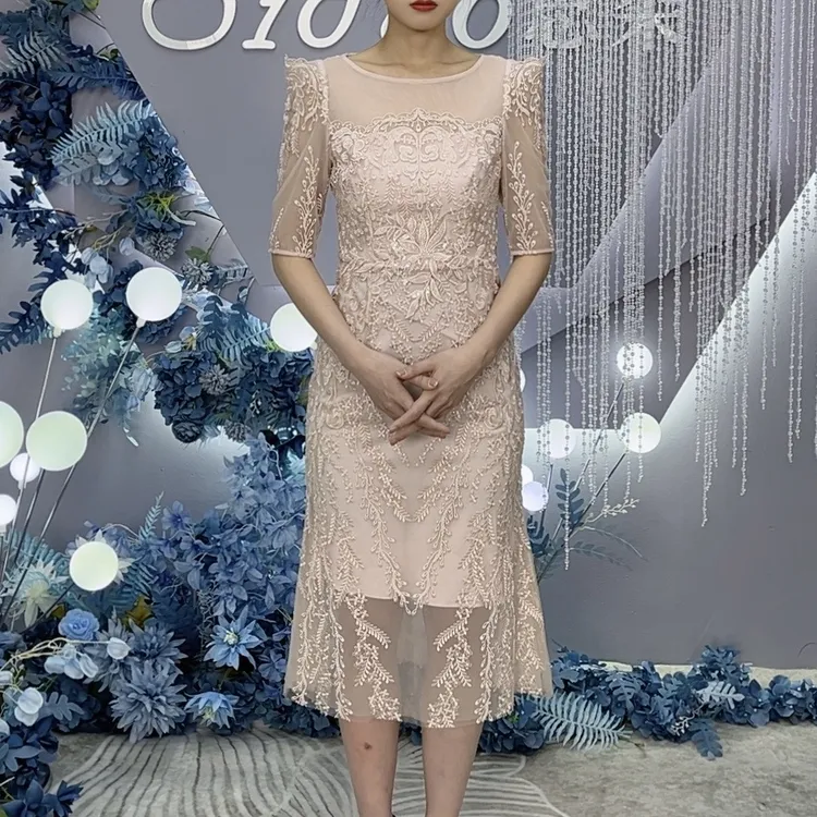 S24269中长款礼服女蕾丝气质轻奢优雅宴会婚宴高贵喜婆婆连衣裙