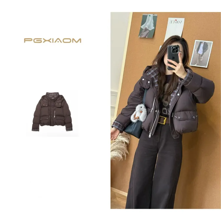 【PGXIAOM】润秀定制 咖色短款连帽羽绒服外套YR10308