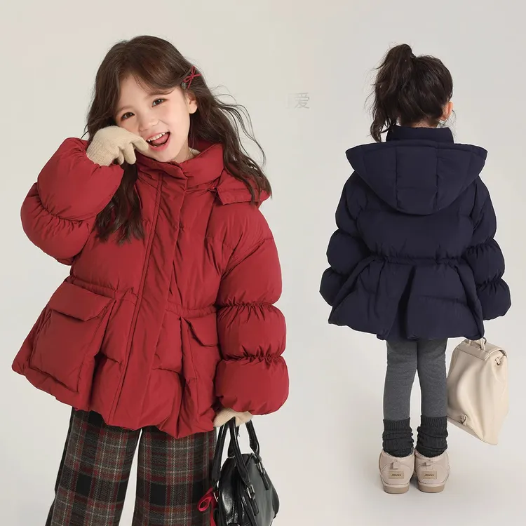女童三防羽绒服连帽收腰2024冬季新款灯笼袖儿童加厚外套保暖洋气