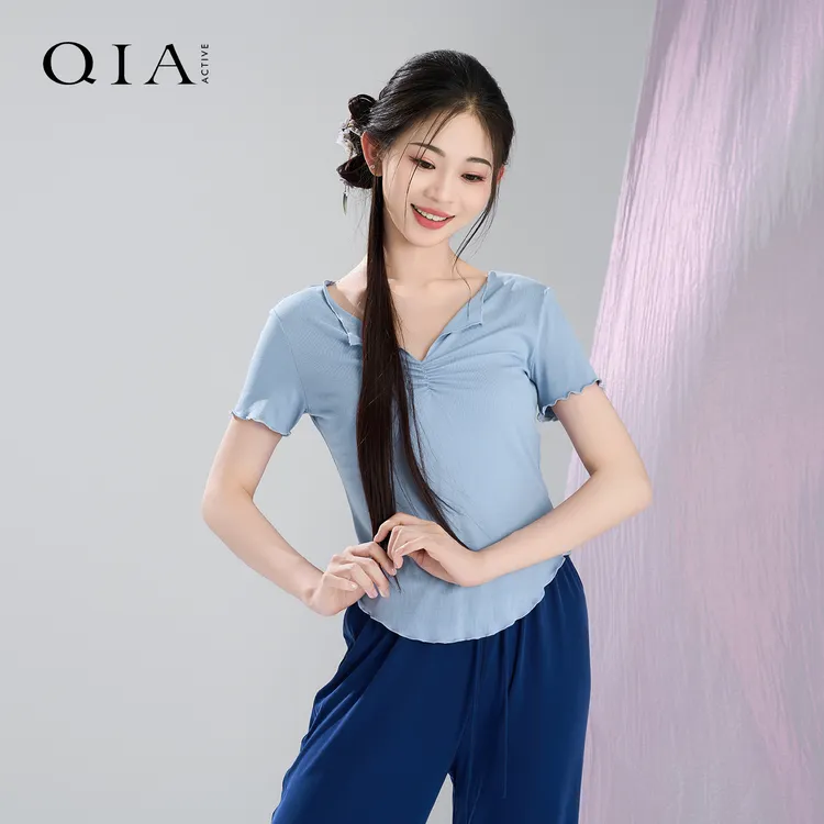 琪亚古典舞练功服女2025夏季小V领舞蹈生现代舞短袖上衣日常可穿