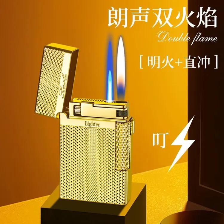 充气双火自由切换朗声金属打火机创意个性侧滑高档个性礼物送男友