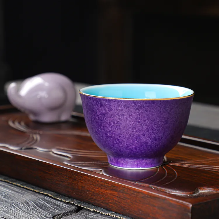 紫色结晶茶杯主人杯高温釉精美茶具创意陶瓷色釉主人杯单杯礼物