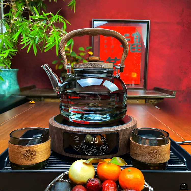 茶简1500瓦电陶炉木纹炉+福禄壶1200毫升加大加厚款防烫壶