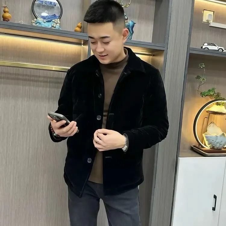 2025秋季男士商务棉服新款纯色加厚翻领保暖行政棉衣韩版修身高档