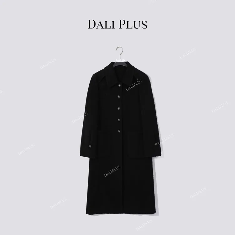 DALI PLUS【苏力羊驼圈圈毛+澳毛】波浪线长款呢大衣-D5CK2123