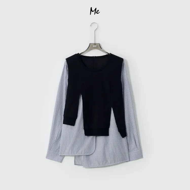 ME【都市玩家】假两件不规则设计时尚百搭宽松一手长上衣MESA0246