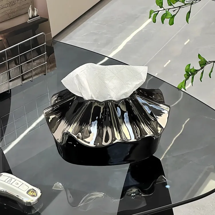 小黑裙花边包包抽纸盒高档纸巾盒客厅餐巾盒家用纸抽盒陶瓷纸巾盒
