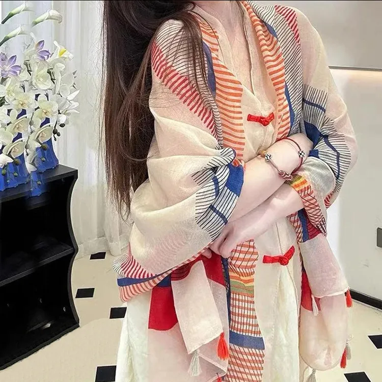 披肩女外搭民族风夏季旅游穿搭复古盘扣防晒外套百搭罩衫薄款丝巾