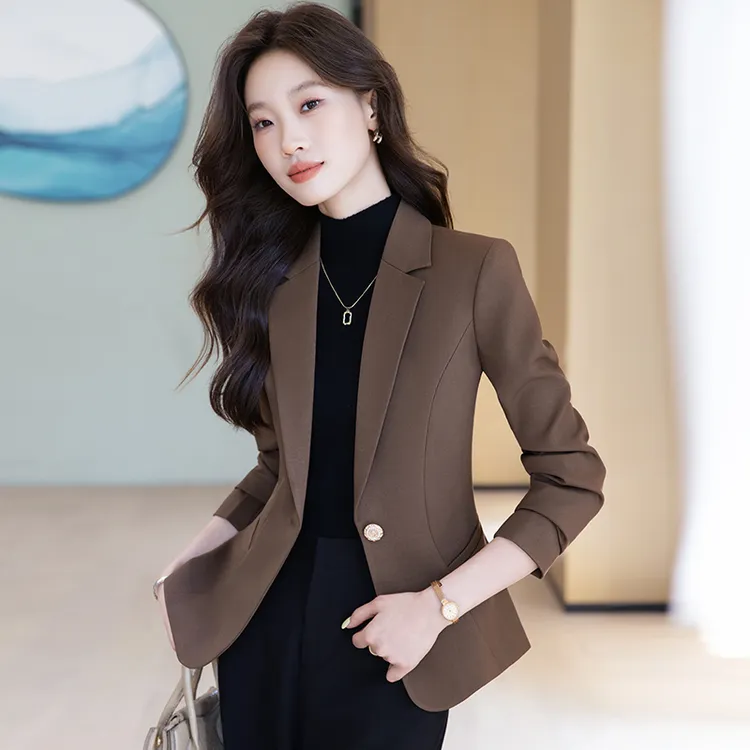 咖色西装外套女2025新款春秋高级感修身小个子短款休闲小西服上衣