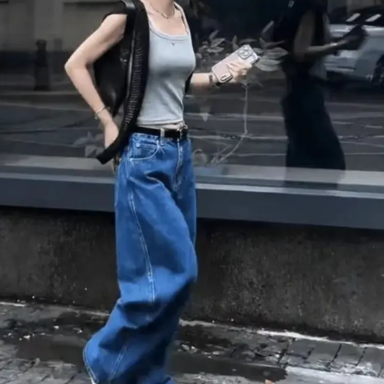 时尚潮流百搭吊带背心牛仔裤显瘦上衣洋气裤子女装宽松休闲阔腿