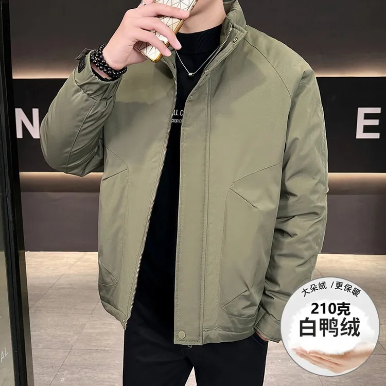 男士白鸭绒立领净版夹克羽绒服韩版休闲潮流加厚保暖百搭