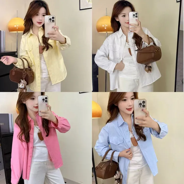 小个子糖果色衬衫休闲甜美宽松百搭外穿长袖开衫设计感韩系上衣女