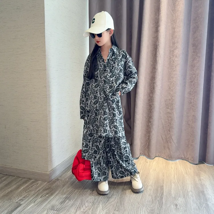 女童春秋新款套装中大童女孩洋气时髦儿童秋装衬衫开衫长袖两件套