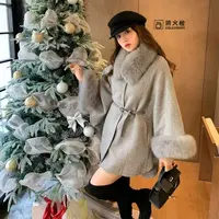 高级斗篷大衣女毛领2025秋冬新款韩版披肩双面毛呢外套S811246