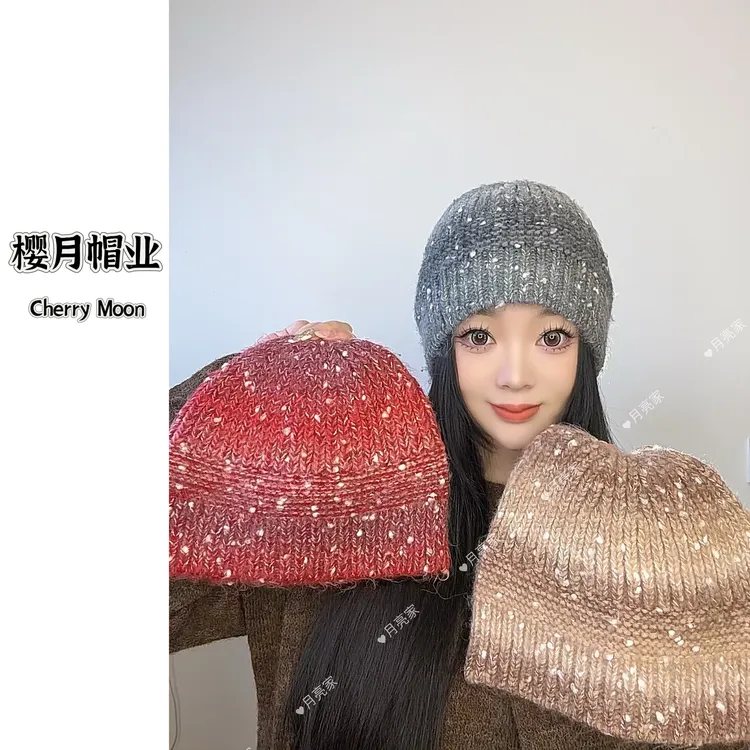 月亮家~(混线雪花包头水桶帽)韩系高弹力混色手工钩织包头水桶帽