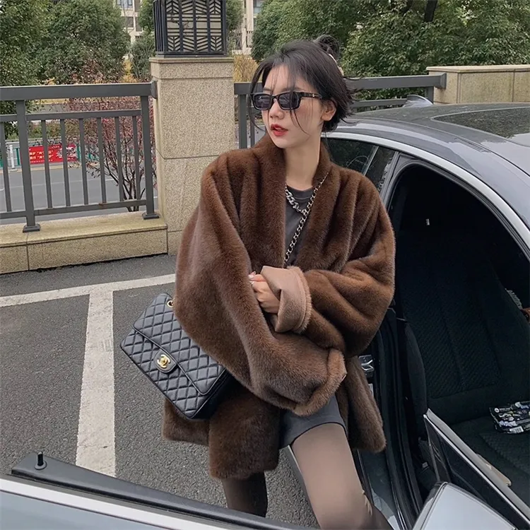 人造皮草 秋冬新款仿水貂毛外套宽松年轻款环保毛毛大衣洋气女潮