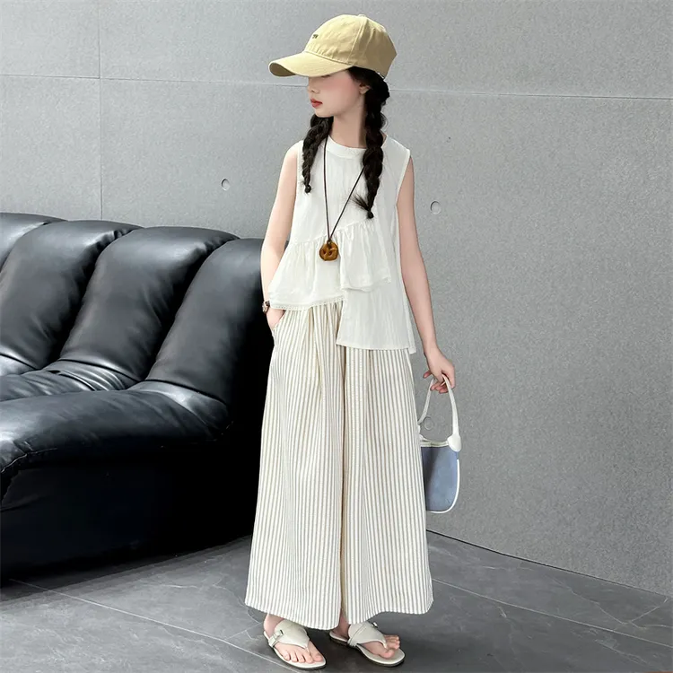 女童无袖套装夏季6-12岁潮款洋气中大童阔腿裤夏装时髦女孩两件套