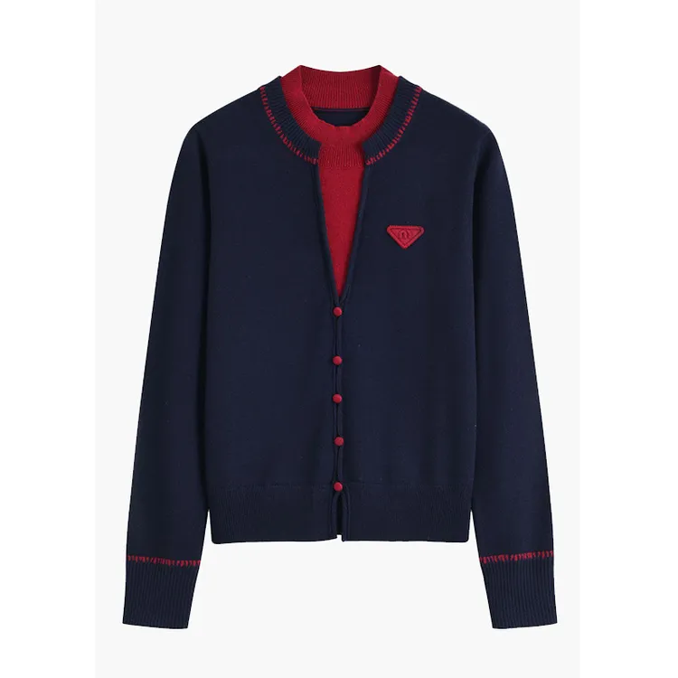 【伴月伊人严选】假两件圆领拼色针织衫小个子百搭羊毛上衣H 1673