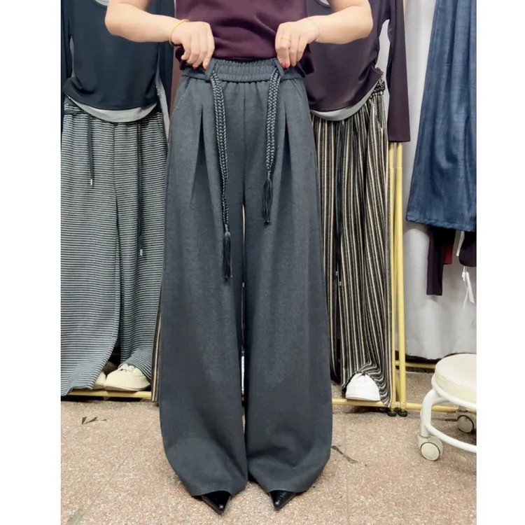 秋冬新款高腰直筒毛呢休闲阔腿宽松显瘦509