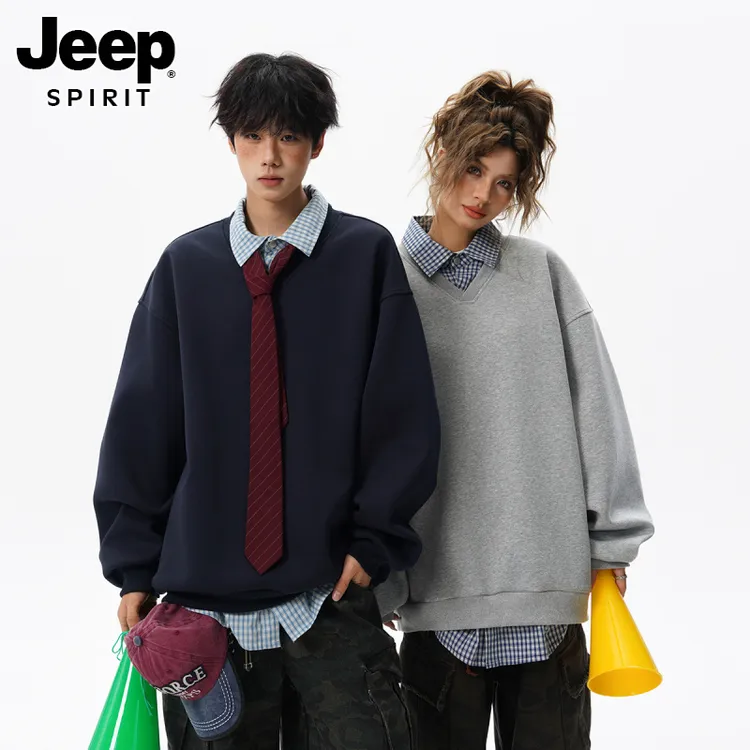 JEEPSPIRIT情侣装美式假两件POLO衫重磅卫衣男女春秋学院风上衣潮