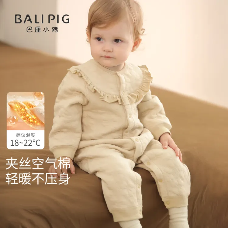女宝宝连体衣秋冬季夹丝保暖哈衣婴幼儿甜美可爱加厚秋装婴儿衣服