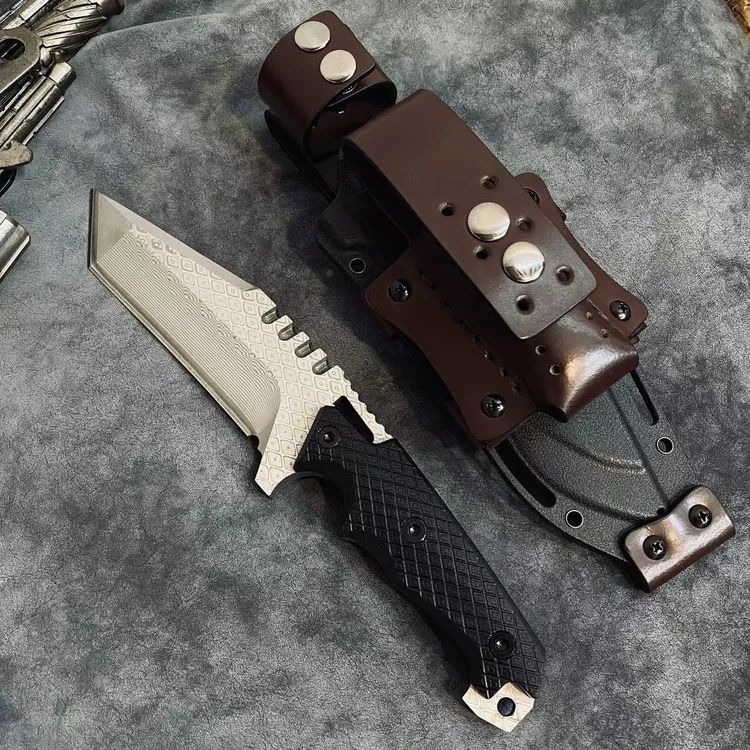 雷动 渠道方头赏金猎刃带K鞘大马士革刀加厚夹钢手工锻打高硬度