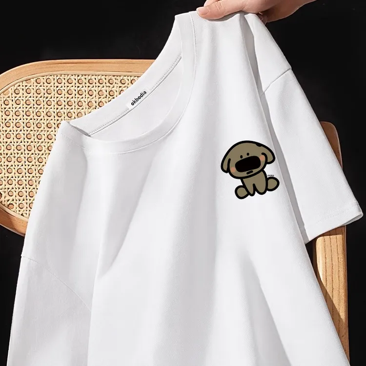 小众设计感卡通纯棉短袖体恤衫男生夏季简约学生风圆领印花衣服