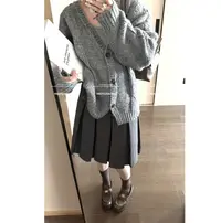 【阿乐家】大码微胖“JK学院风”早秋时尚减龄高腰百褶半身裙