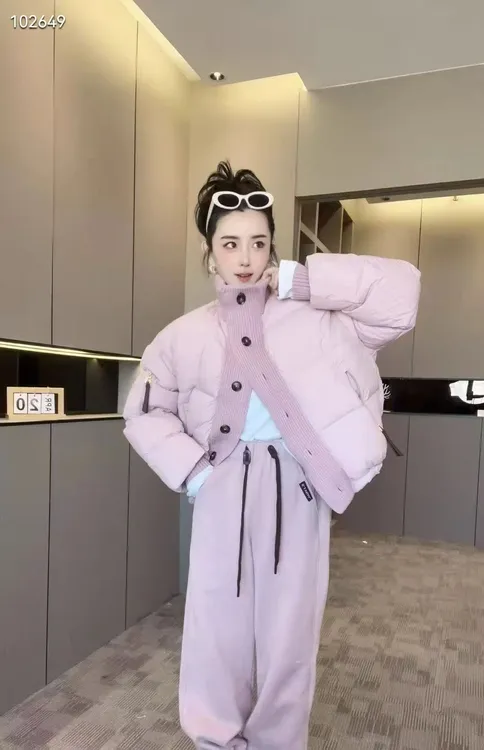 真羽绒白鸭绒袖拼接单排扣纯色立领女款时尚韩版款冬季韩版百搭