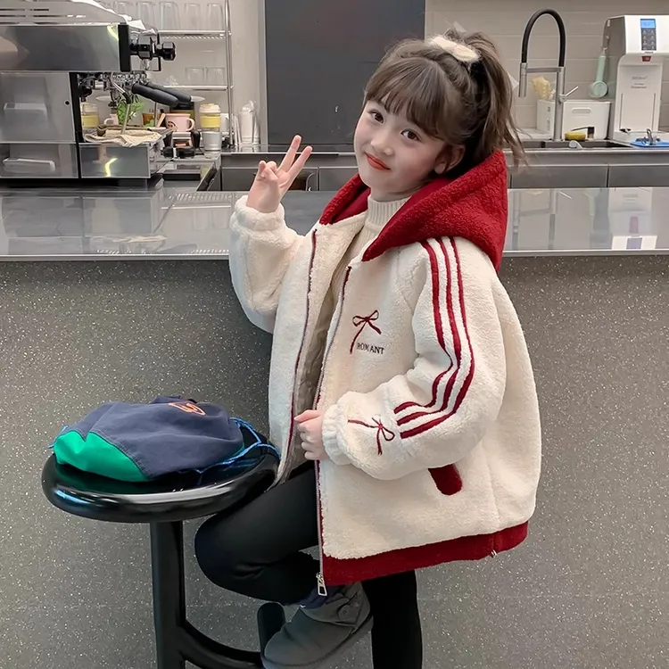 女童加绒羊羔绒外套2025秋冬新款洋气儿童冬装毛毛衣加绒加厚上衣