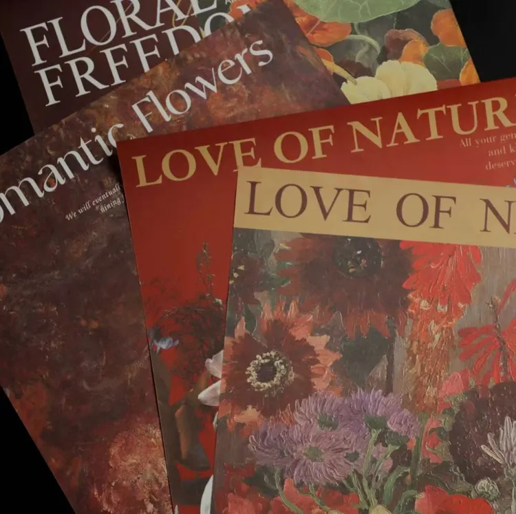 美拉德油画纸 红色系油画风包装纸 加厚牛皮纸质 花艺花束包花纸