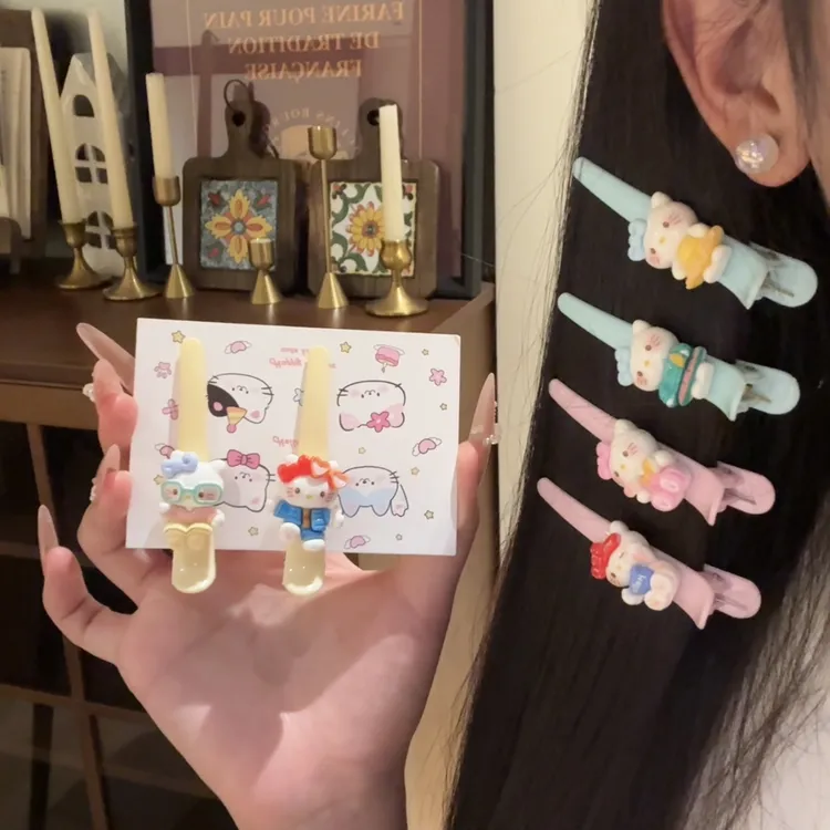 超仙kt色系无痕一字夹小号鸭嘴化妆夹少女甜美刘海夹卡通发卡
