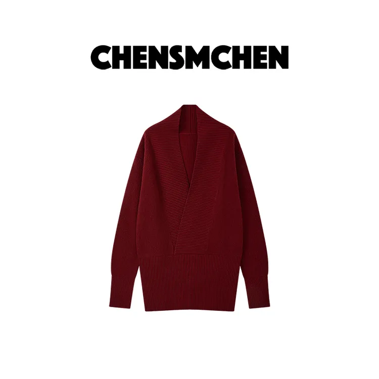 CHENSMCHEN 【波士顿】100绵羊毛V领针织时尚气质连衣裙CSM11852MX