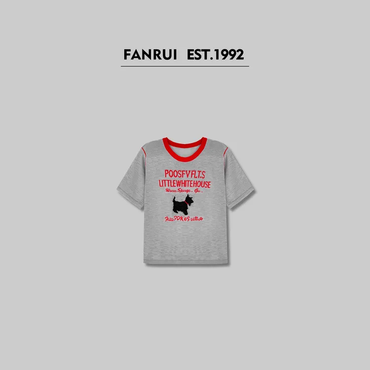 FANRUI/泛芮「小狗环游记」新款撞色字母卡通刺绣短袖T恤女LP15304