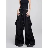 【曼曼折扣】美式高街黑色重工工装裤女2024新款小众宽松阔腿裤裤子