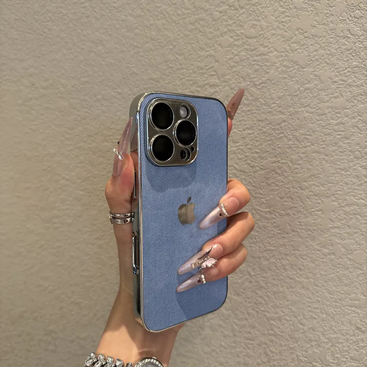 电镀牛仔纹适用苹果16手机壳iPhone15promax全包14防摔13男女款12
