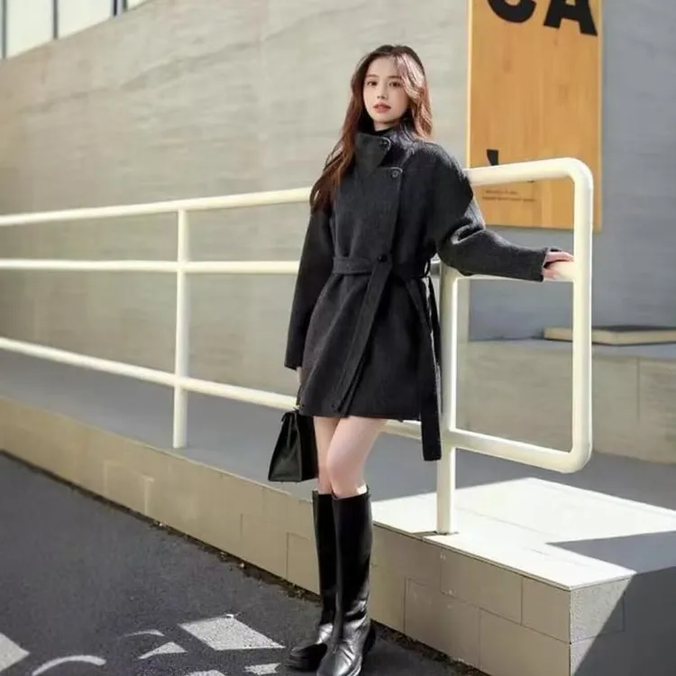 高端双面羊绒大衣女2025新款秋冬季韩版宽松立领设计感羊毛呢外套