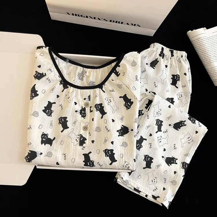 甜美小猫云朵棉春秋季长袖睡衣女套装2025年新款宽松可外穿家居服