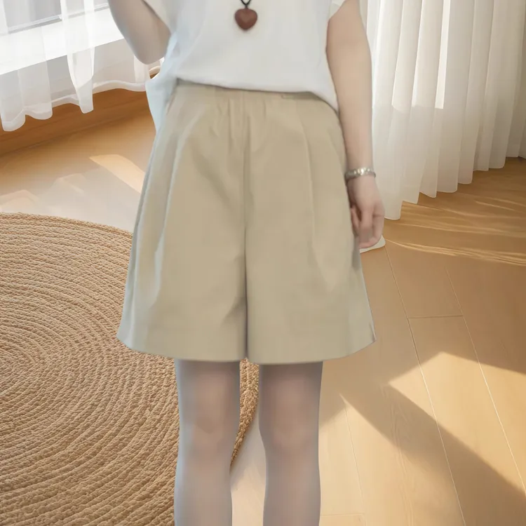 卡其色短裤女2025新款夏季薄款高腰宽松抗皱外穿A字五分阔腿裤子
