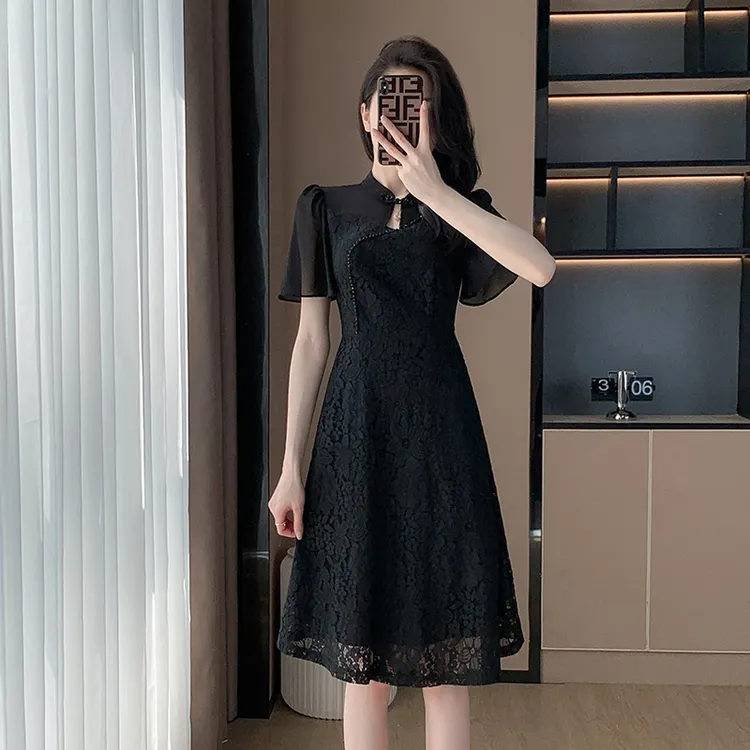 奢姿2025年夏装新款大码女装蕾丝拼接旗袍连衣裙胖妹妹时尚裙子