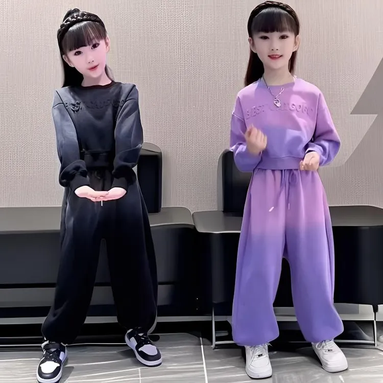 女童套装2025春秋冬新款时髦洋气中大童加绒宽松休闲运动两件套潮