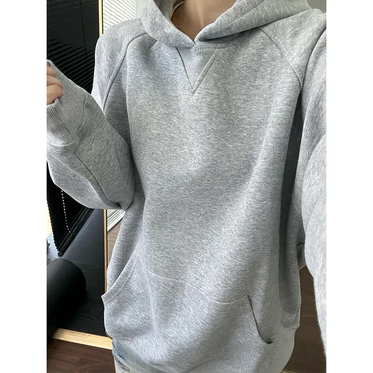 花灰色高克重磅卫衣男女款秋季潮牌美式硬挺连帽衫外套百搭上衣服