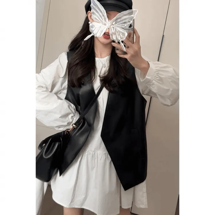 【运费补贴】休闲时尚气质套装秋季新款女装衬衫连衣裙皮马甲两件套