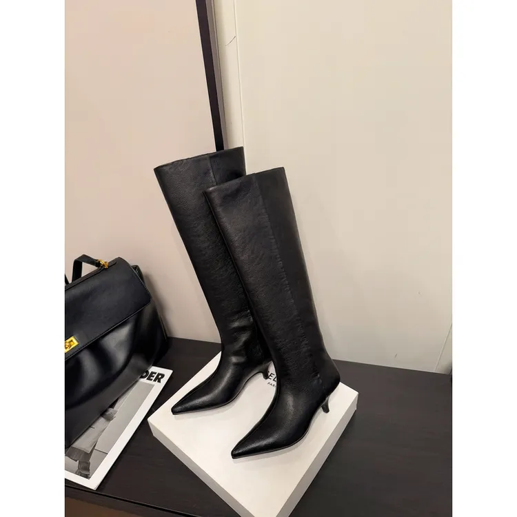 现货！5CM~骑士靴时尚百搭细跟长筒靴女鞋低跟显瘦女靴