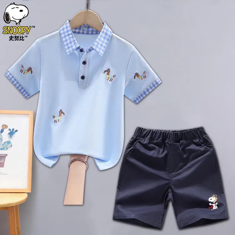 史努比男童短袖T恤套装2026夏季新款中大童洋气儿童休闲两件套潮8